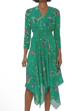 Maje Rayema Green Floral Midi Dress Hankerchief